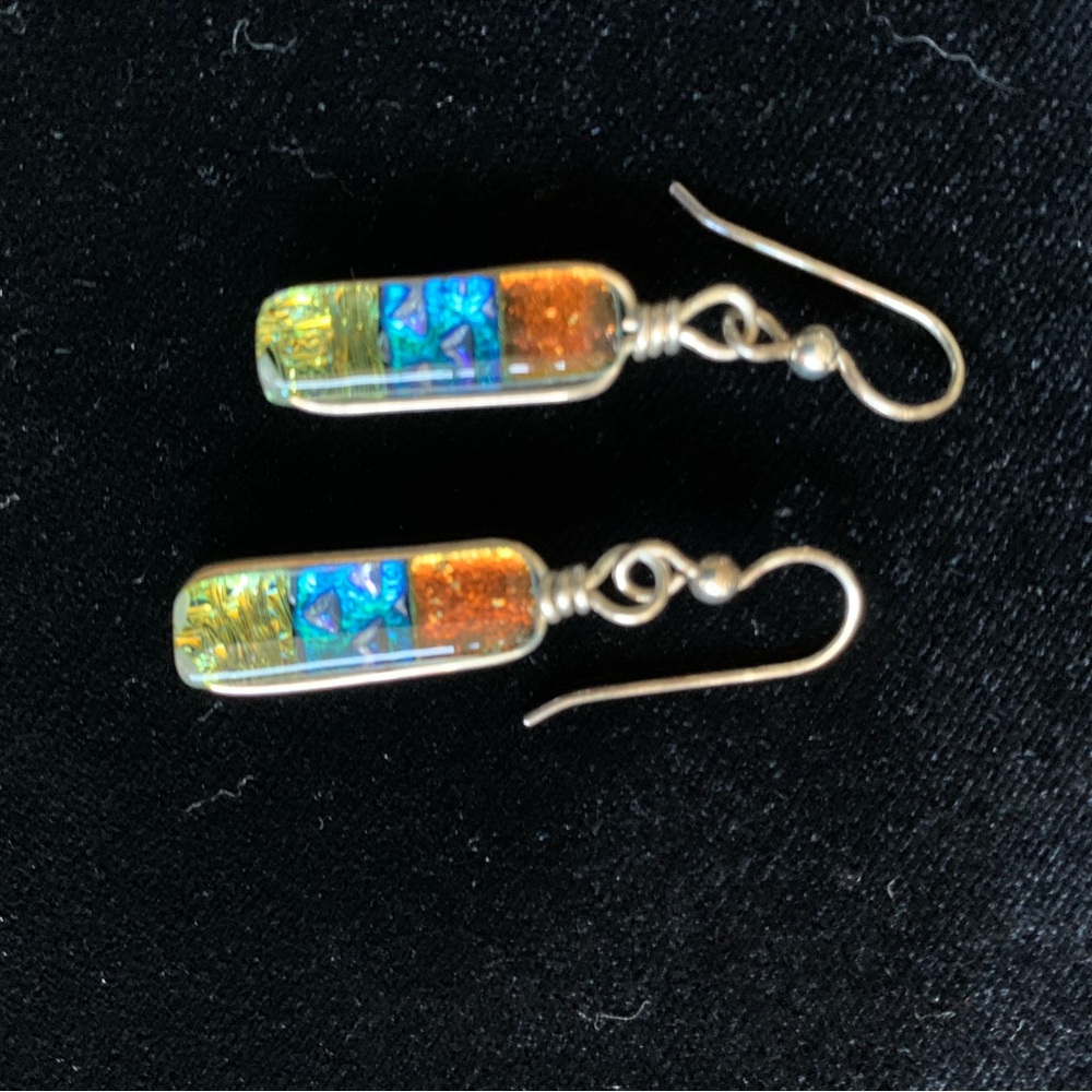 Colorful Glass and Silver Dangle Earrings